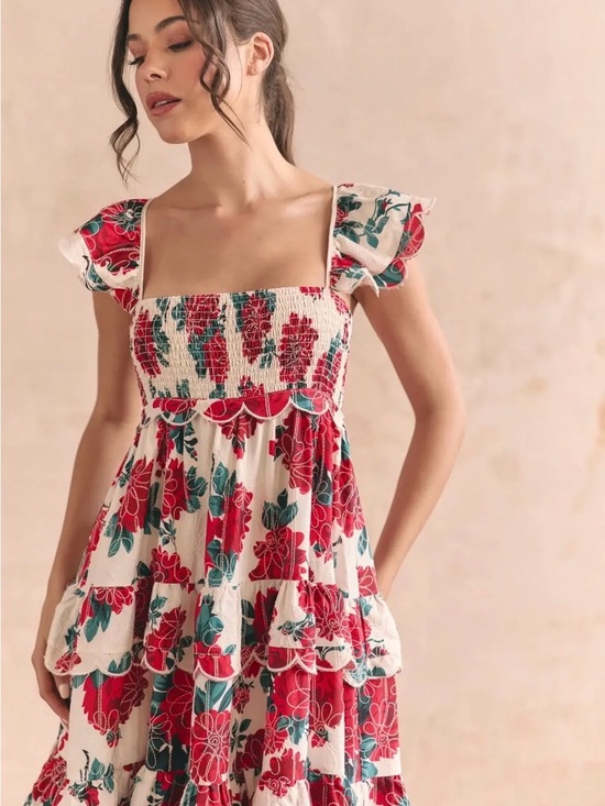 ALB by Anne L Dresses & Skirts - ALB by Anne Louise Boutique, Monaco Rose Tiered and Smocked Maxi Dress, 12